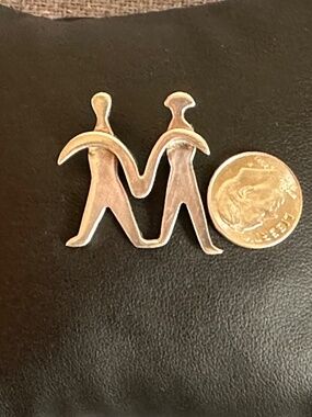 Sterling Couple Lapel Pin, Linked Adults Modern Design Wedding